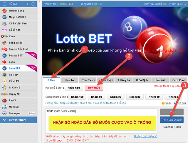 hướng dẫn chơi lotto bet chọn số